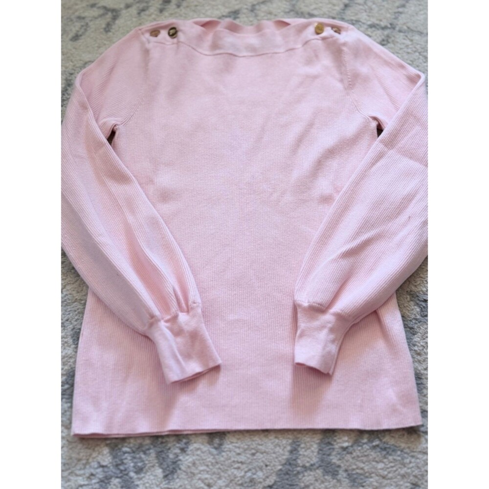 Ralph Lauren Pink Boatneck Sweater with Gold Buttons - Picture 2 of 8